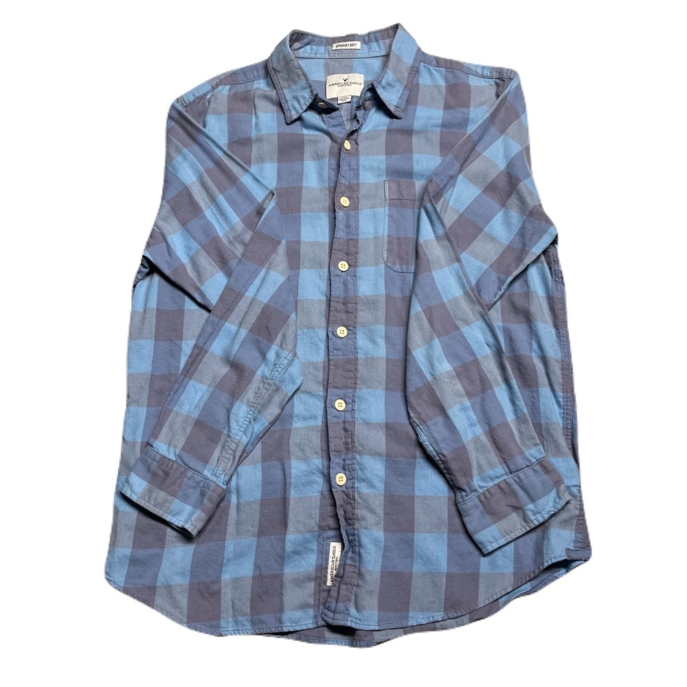 American Eagle Blue and Gray Checkered Button Down Shirt Men’s Medium